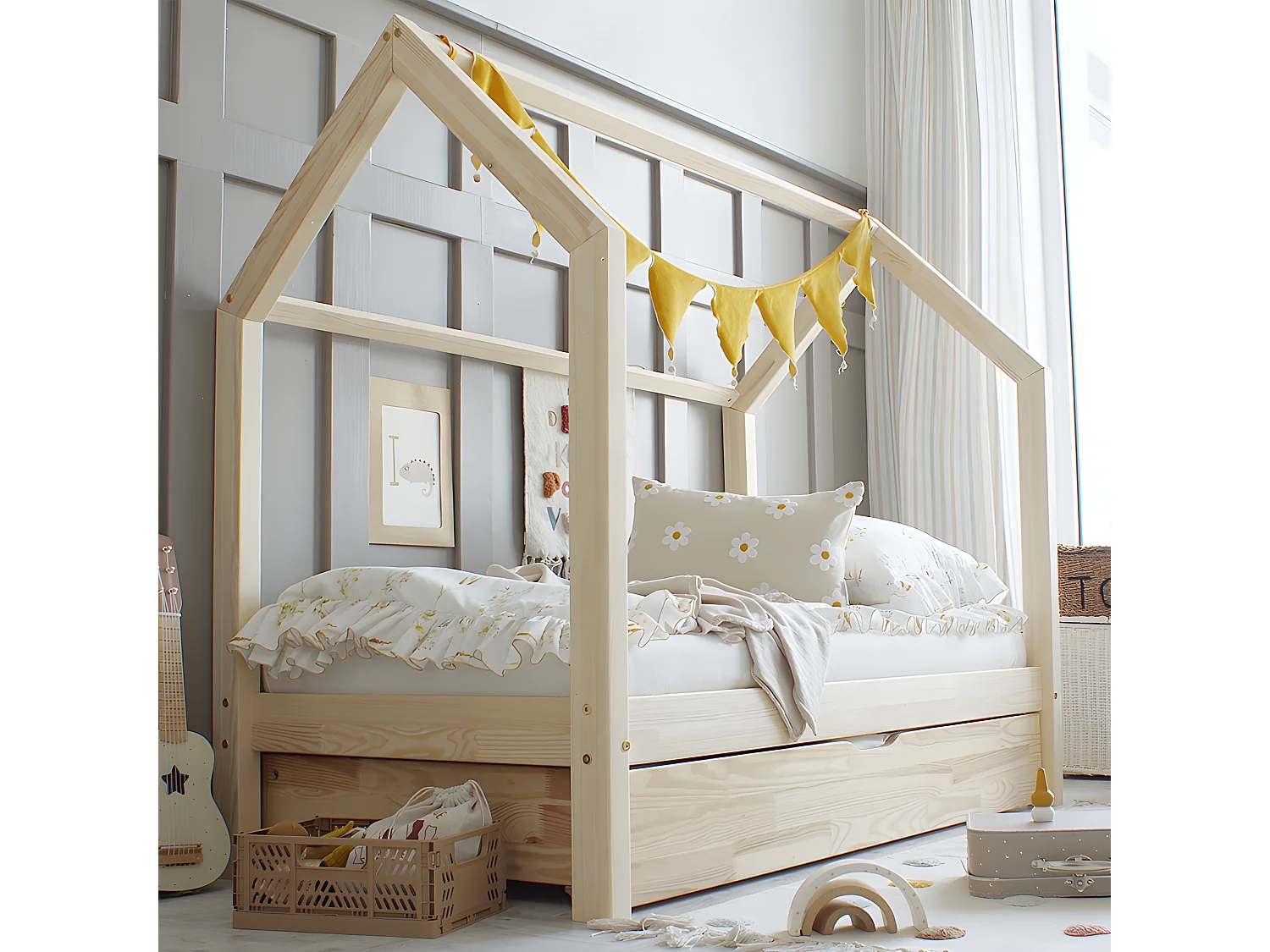 Lit cabane 90x190 sommier et tiroir inclus Rachel Bois