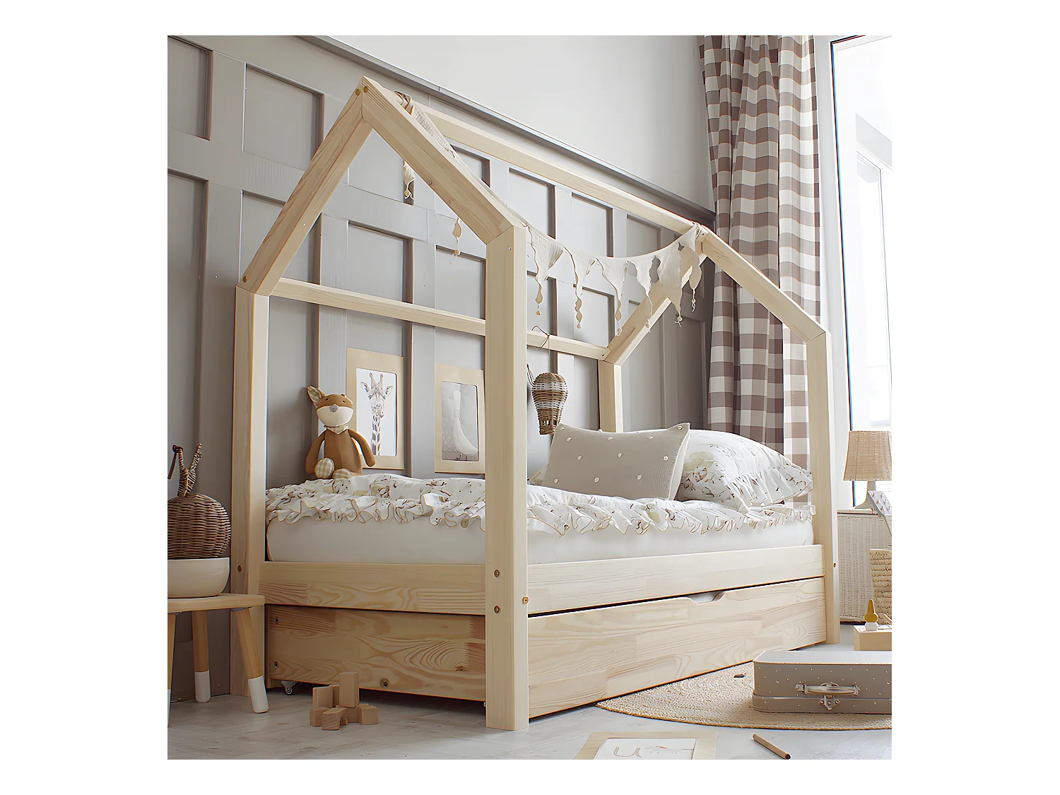 Lit cabane 90x190 sommier et tiroir inclus Rachel Bois