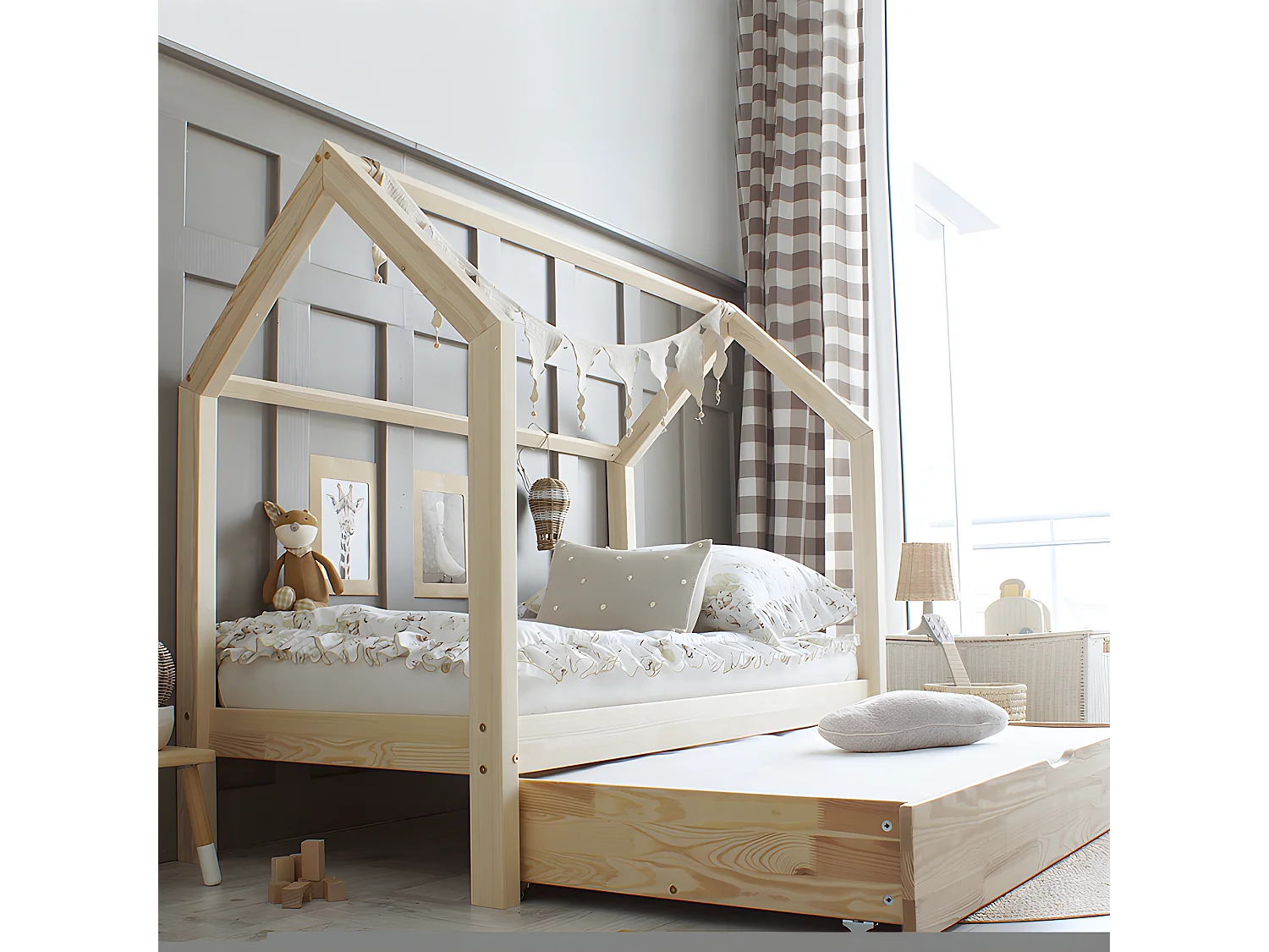 Lit cabane 90x190 sommier et tiroir inclus Rachel Bois