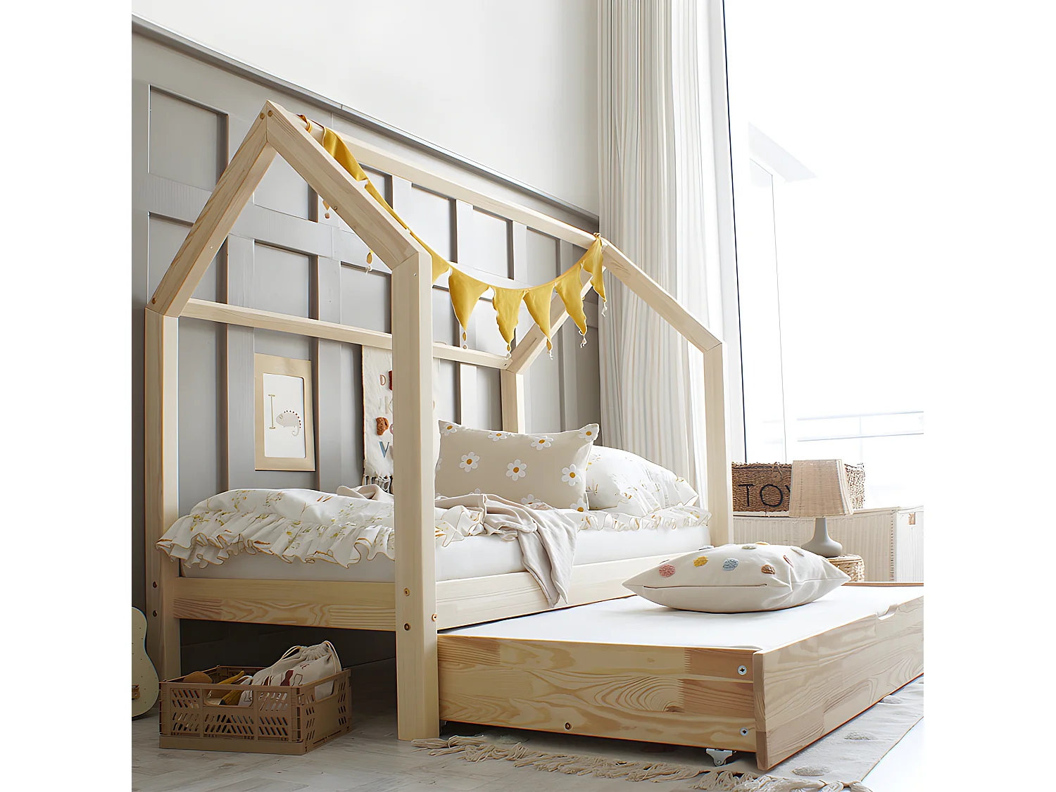 Lit cabane 90x190 sommier et tiroir inclus Rachel Bois