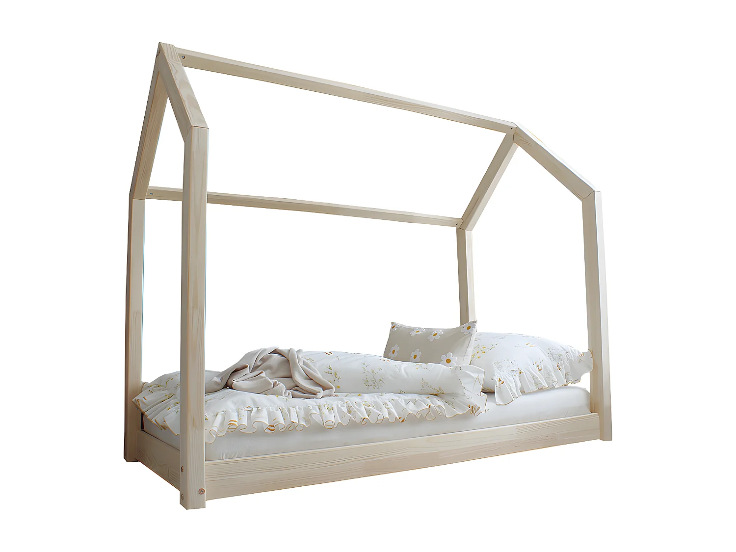 Lit cabane 90x200 sommier inclus pieds 1 cm Rachel Bois