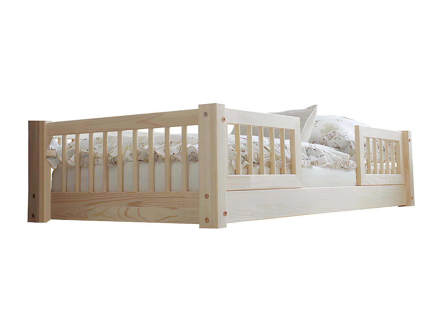 Lit 90x190 barrières et sommier inclus pieds 1 cm Adèle Bois