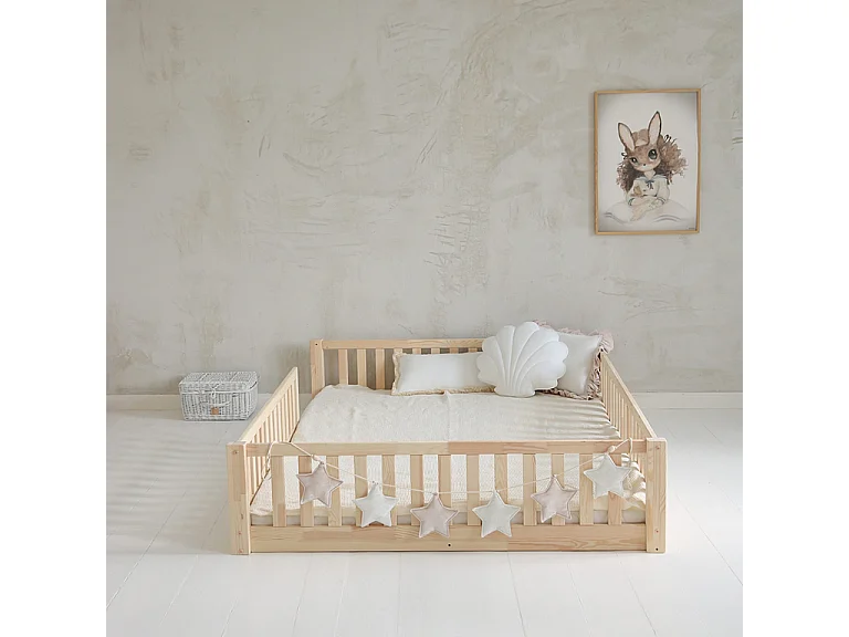 Lit 140x190 barrière et sommier inclus pieds 1 cm Agnès Bois