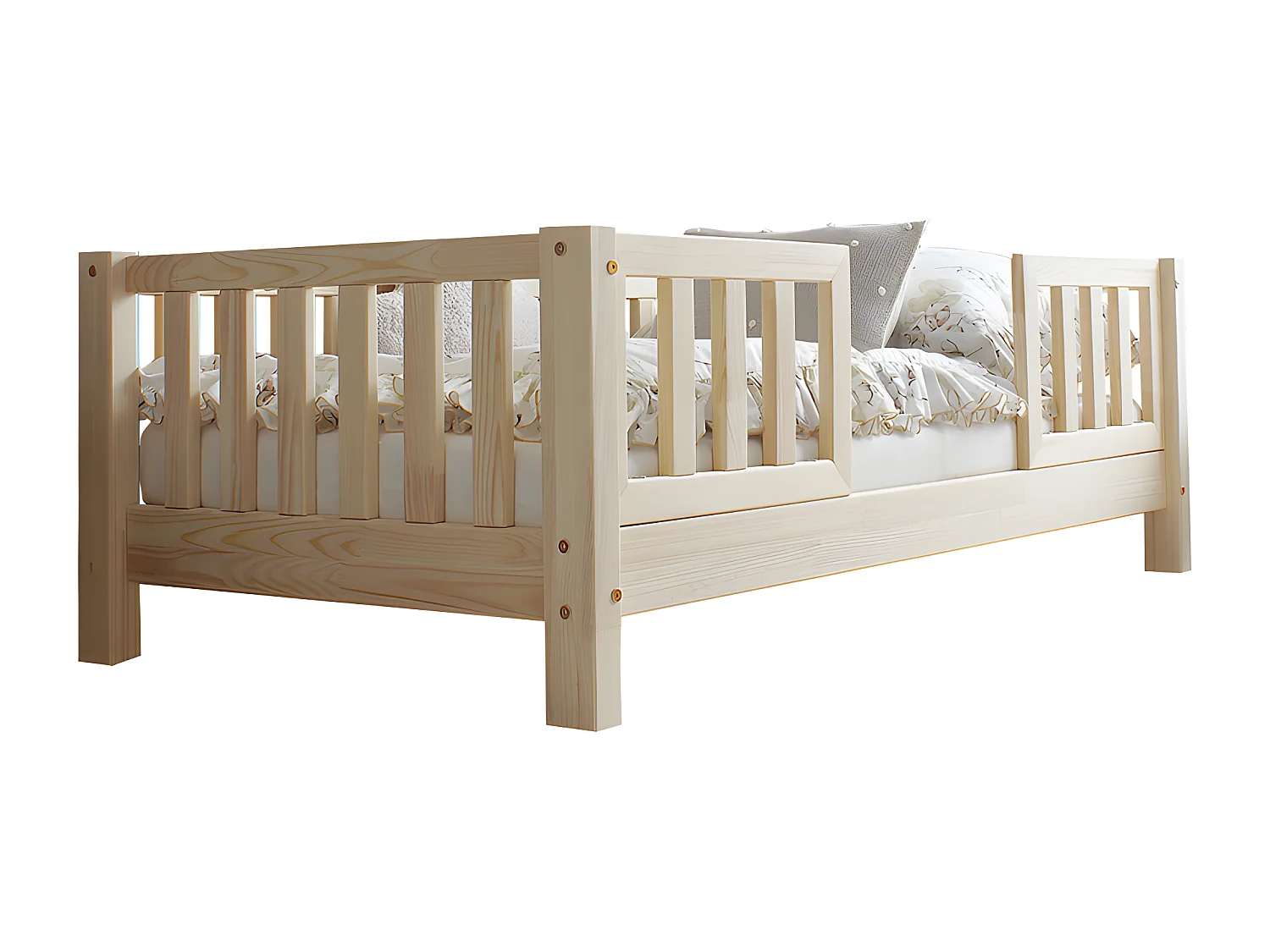 Lit 90x190 barrières et sommier inclus pieds 10 cm Agnès Bois