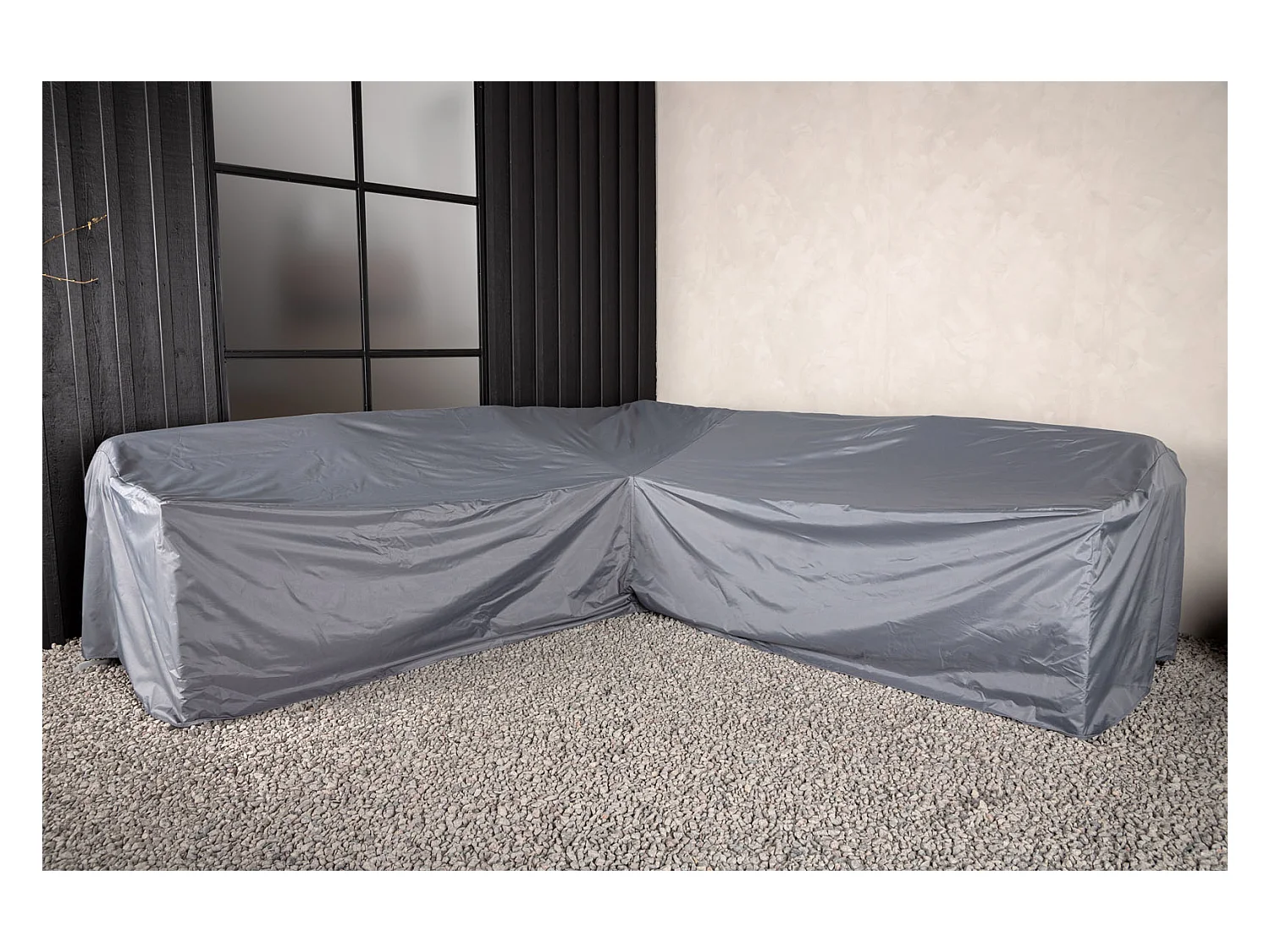 Furnco Abdeckung für gartenmöbel L-förmig 254x254x90x66cm grau.