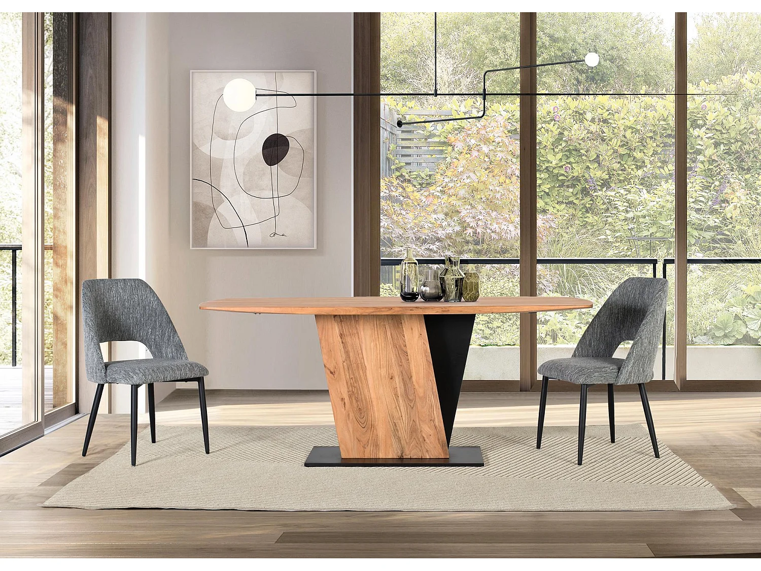 Table à manger en bois d'acacia et métal