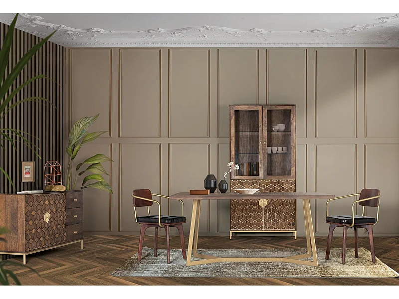 Table à manger en bois manguier et métal