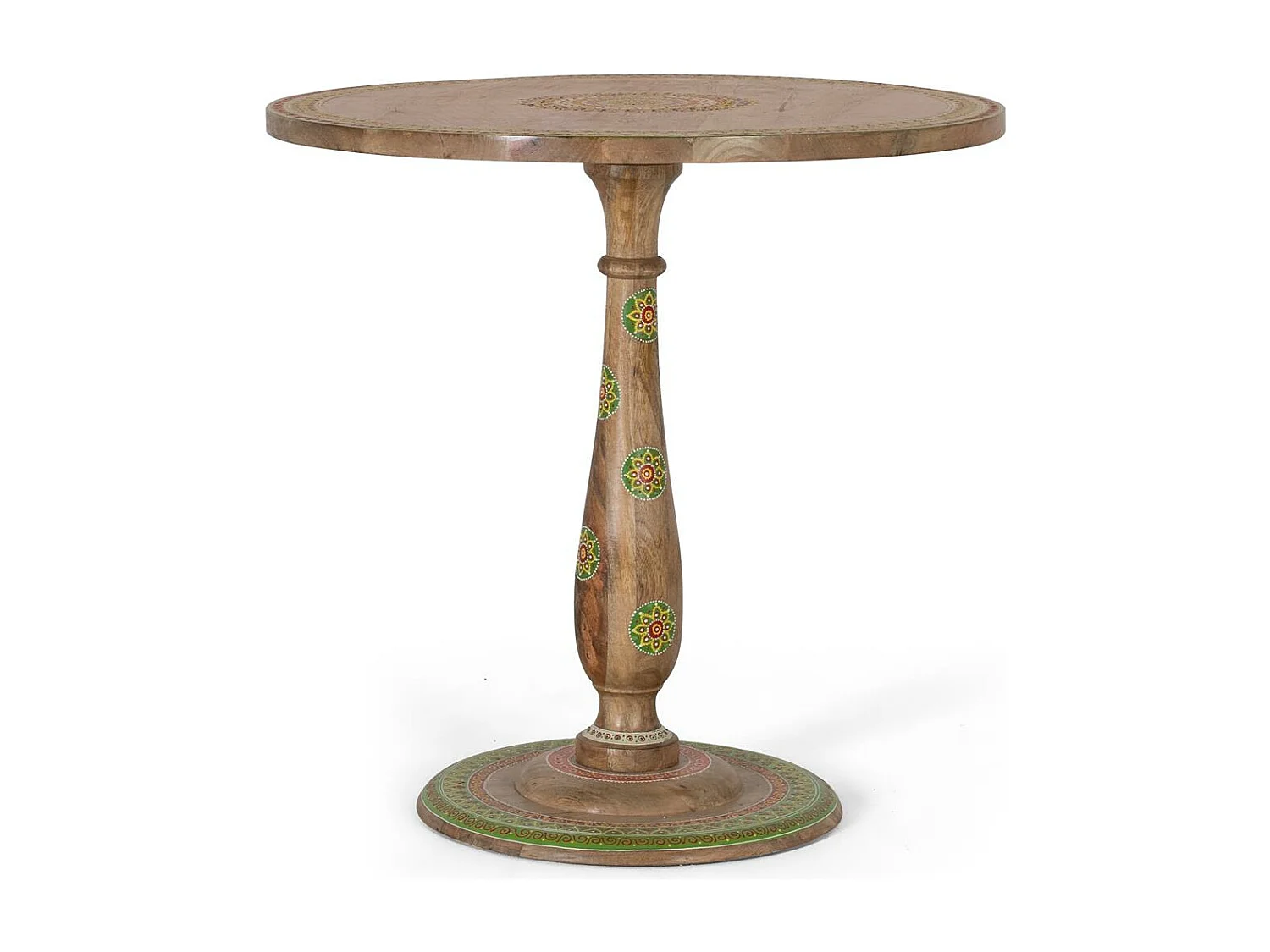 Table à manger ronde en bois manguier peinte à la main