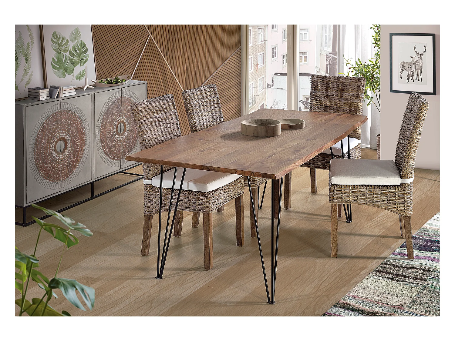 Table à manger en bois d'acacia nature 6 places