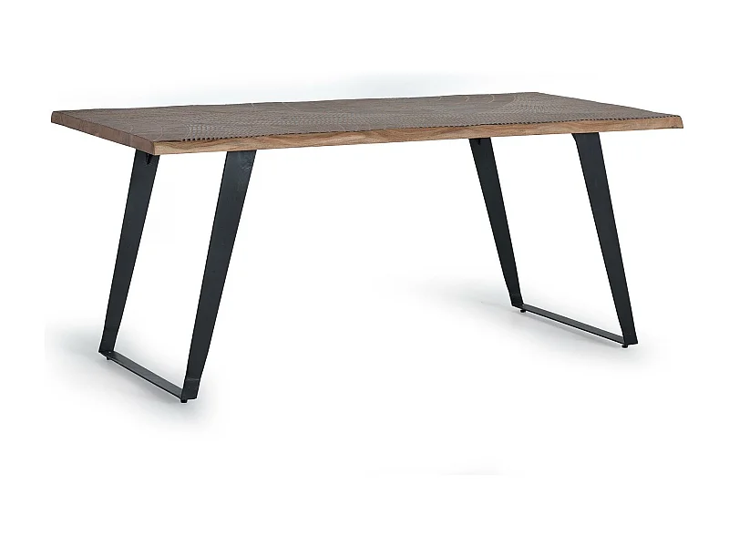 Esstisch aus natürlichem Akazienholz und schwarzen Metallbeinen Braun Giner und Colomer 78x90x180