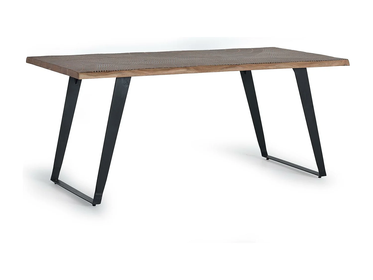 Esstisch aus natürlichem Akazienholz und schwarzen Metallbeinen Braun Giner und Colomer 78x90x180