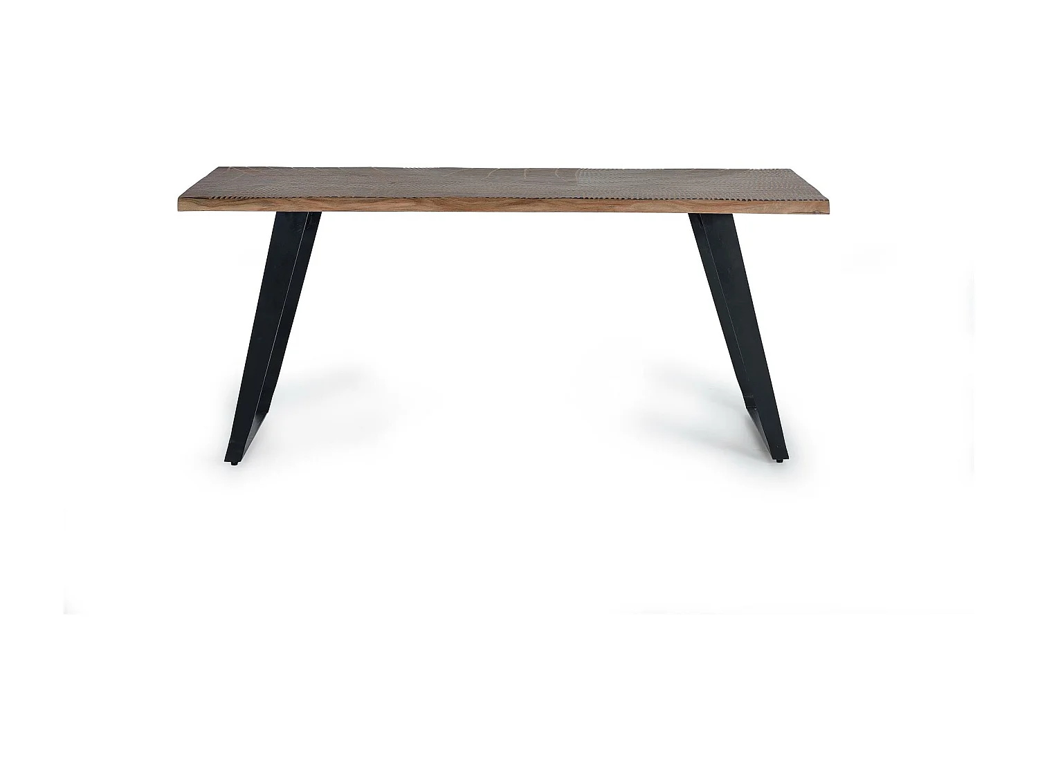 Esstisch aus natürlichem Akazienholz und schwarzen Metallbeinen Braun Giner und Colomer 78x90x180