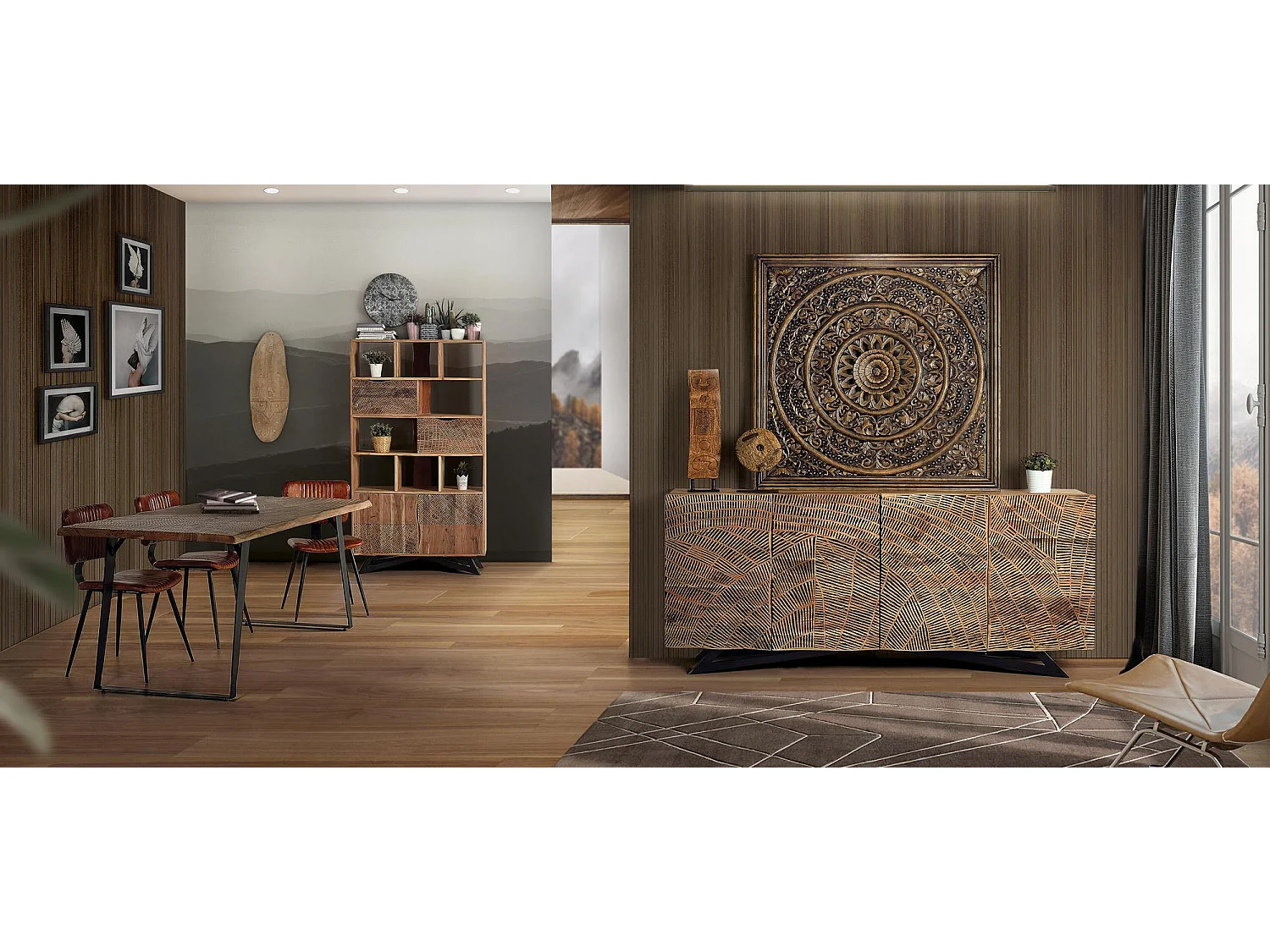 Esstisch aus natürlichem Akazienholz und schwarzen Metallbeinen Braun Giner und Colomer 78x90x180