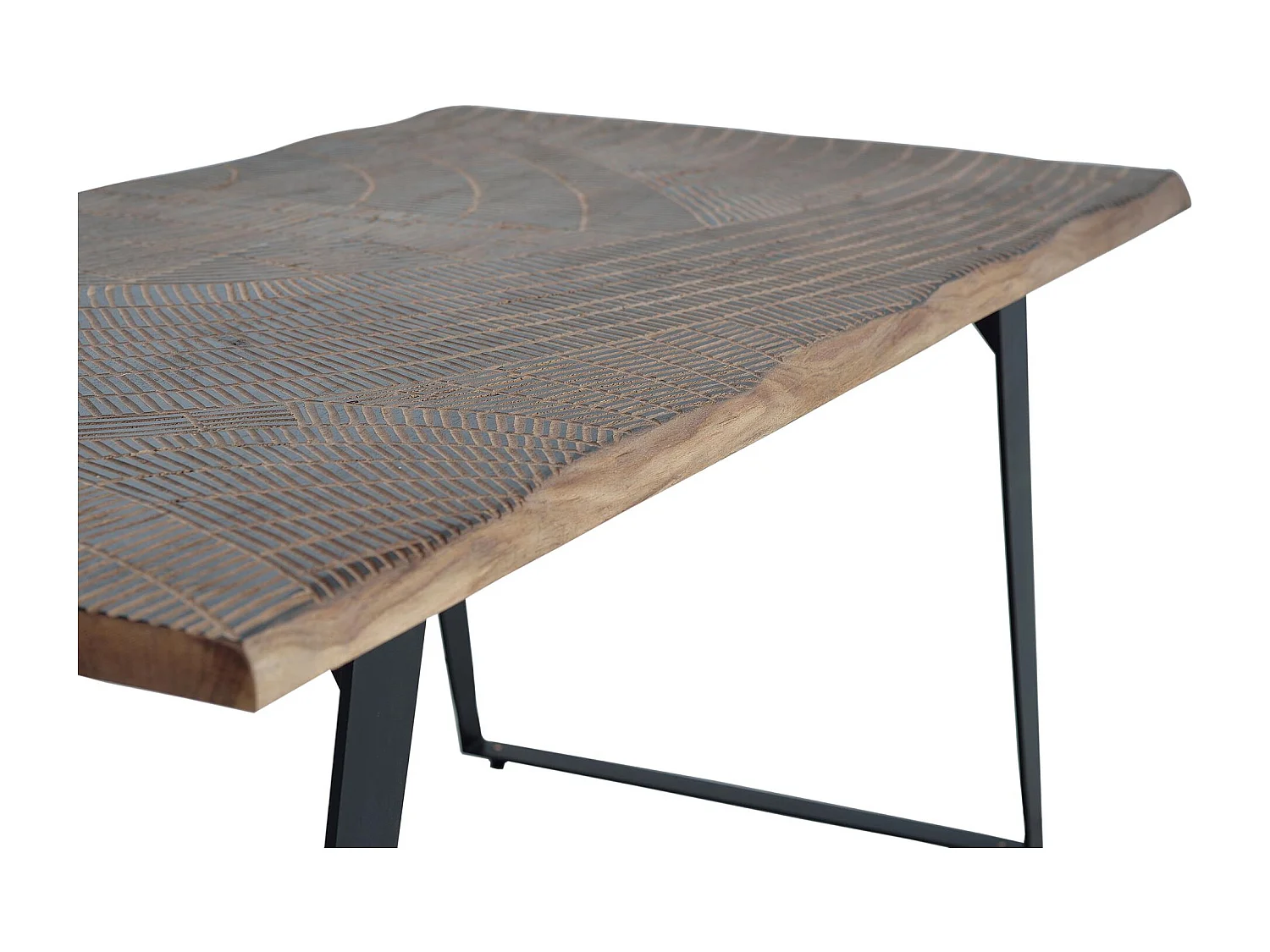 Table à manger en bois d'acacia naturel et pieds en métal