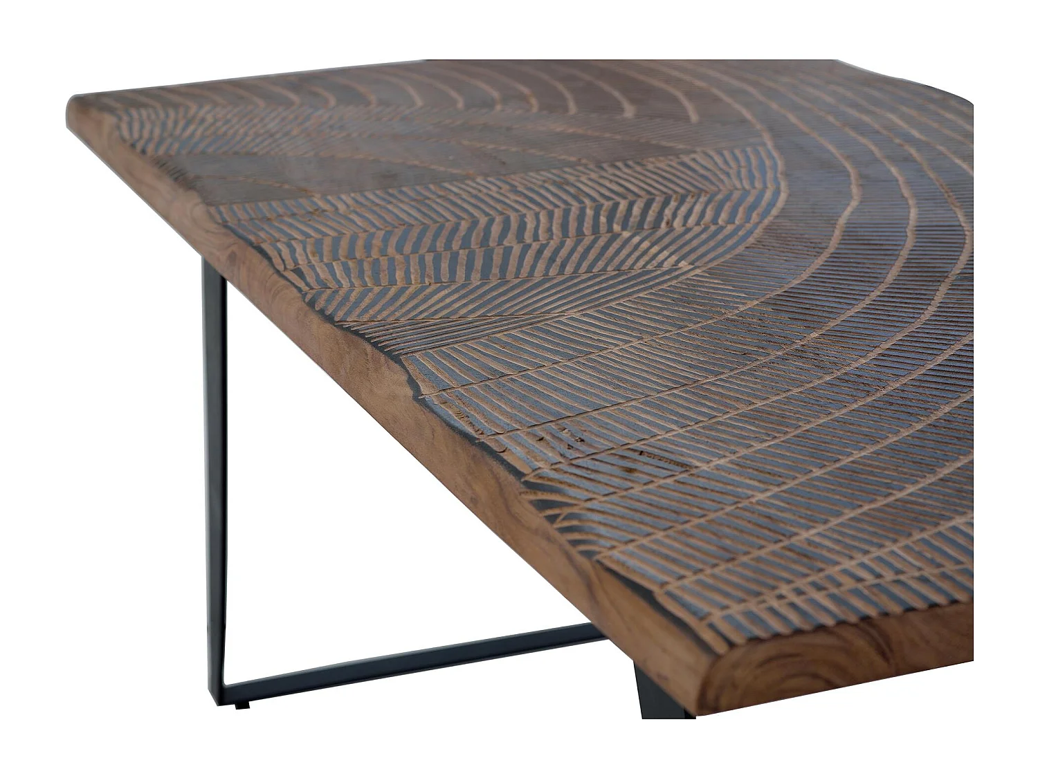 Table à manger en bois d'acacia naturel et pieds en métal
