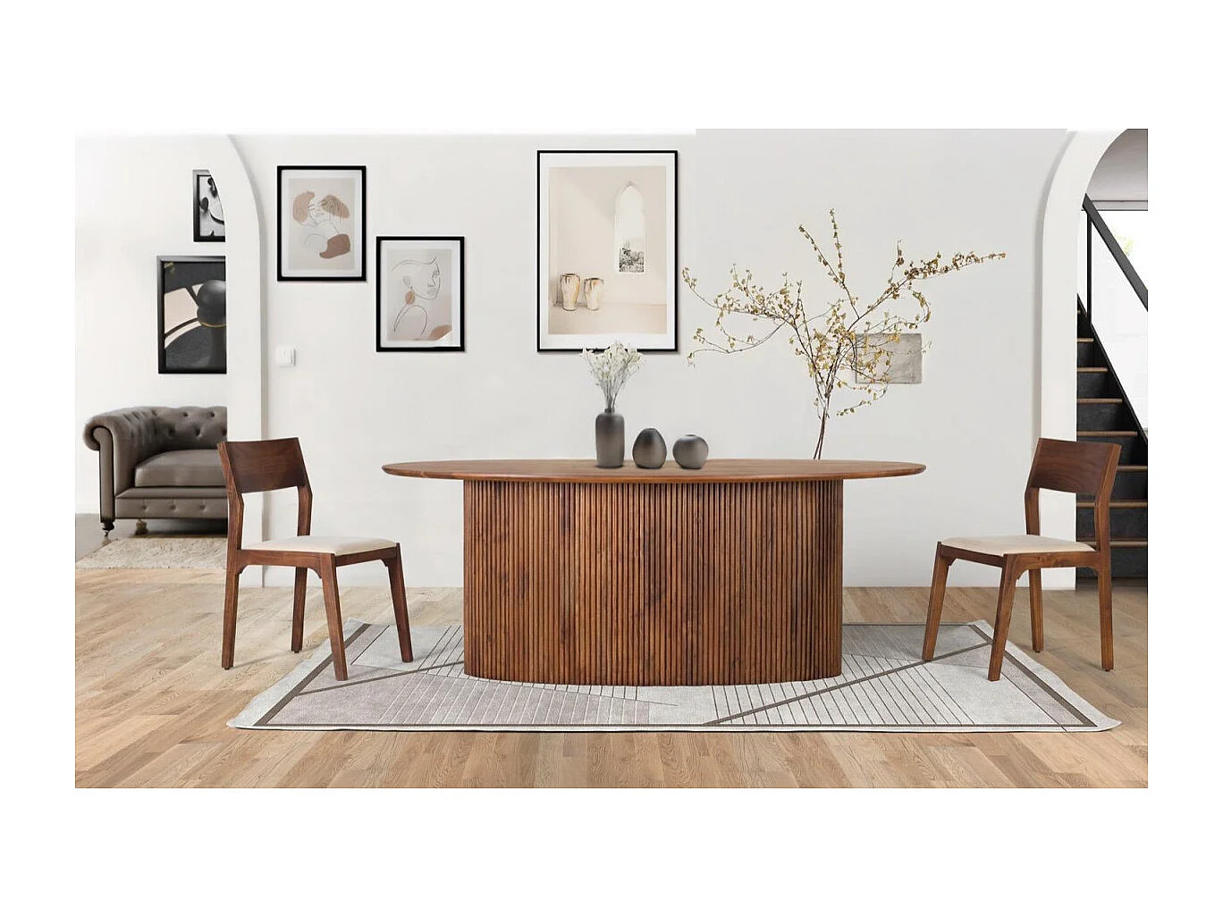 Table à manger ovale en bois d'acacia 200 cm