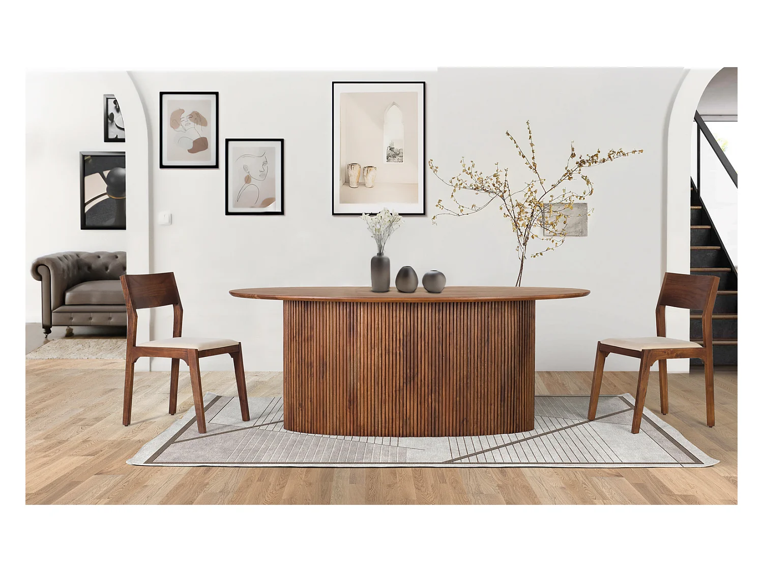 Table à manger ovale en bois d'acacia 200 cm
