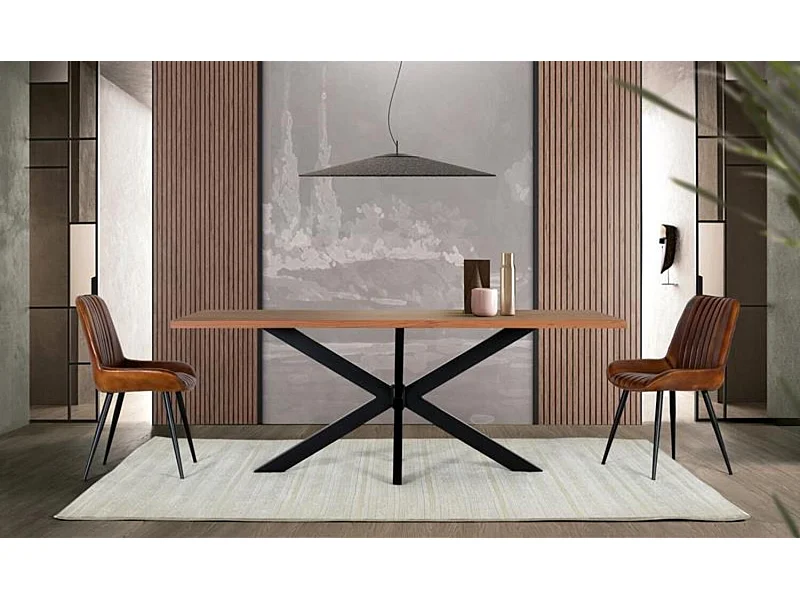 Mesa comedor en madera acacia natural y patas de metal negro Marrón.Giner y Colomer 76x90x180