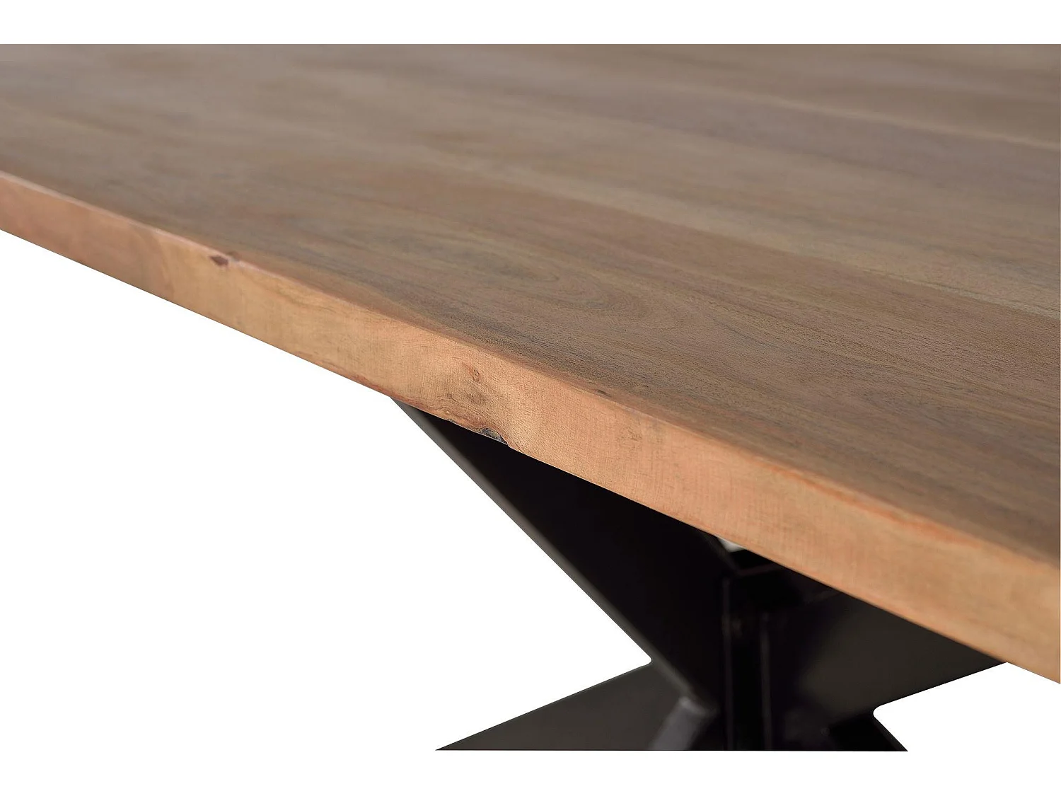 Table à manger en bois d'acacia naturel et pieds en métal noir