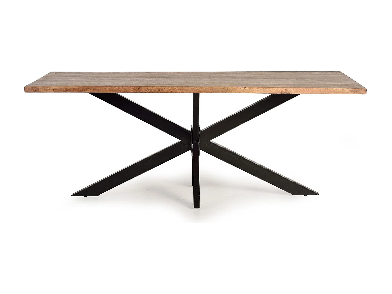 Table à manger en bois d'acacia naturel et pieds en métal noir