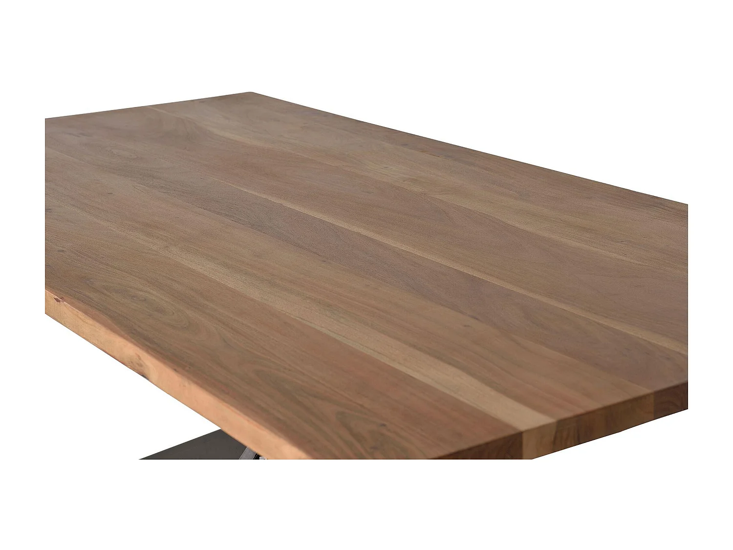 Table à manger en bois d'acacia naturel et pieds en métal noir