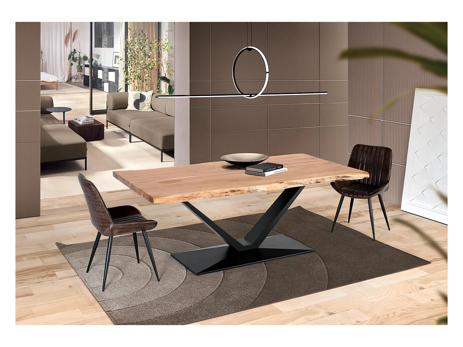 Table à manger en bois d'acacia et métal