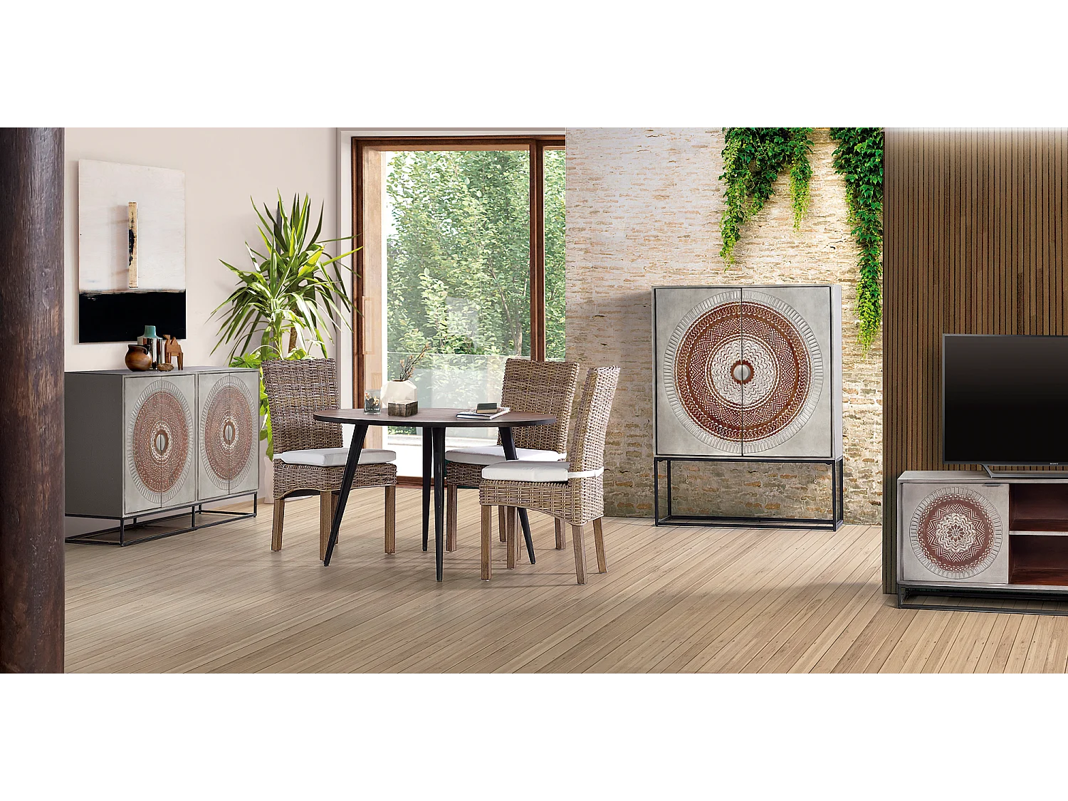 Table à manger en bois d'acacia et pieds en métal