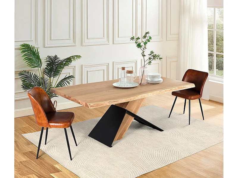 Esstisch aus Akazienholz und Metall