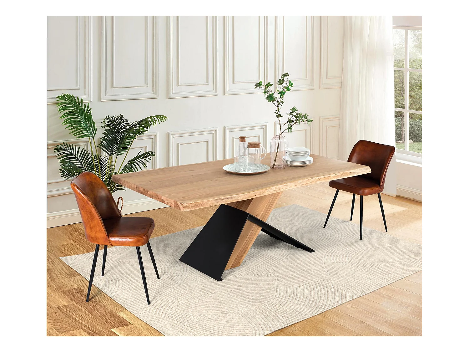 Table à manger en bois d'acacia et métal