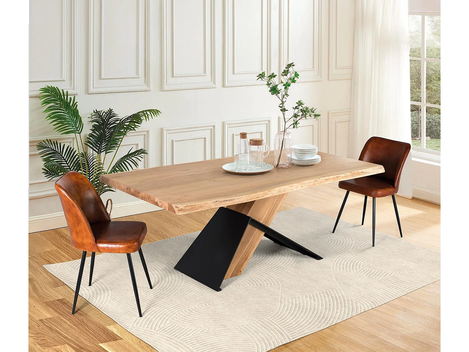 Table à manger en bois d'acacia et métal