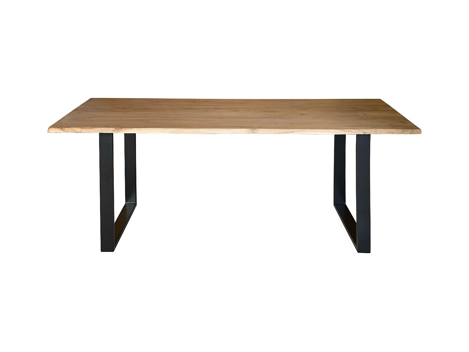Table à manger en bois d'acacia naturel et pieds en métal noir