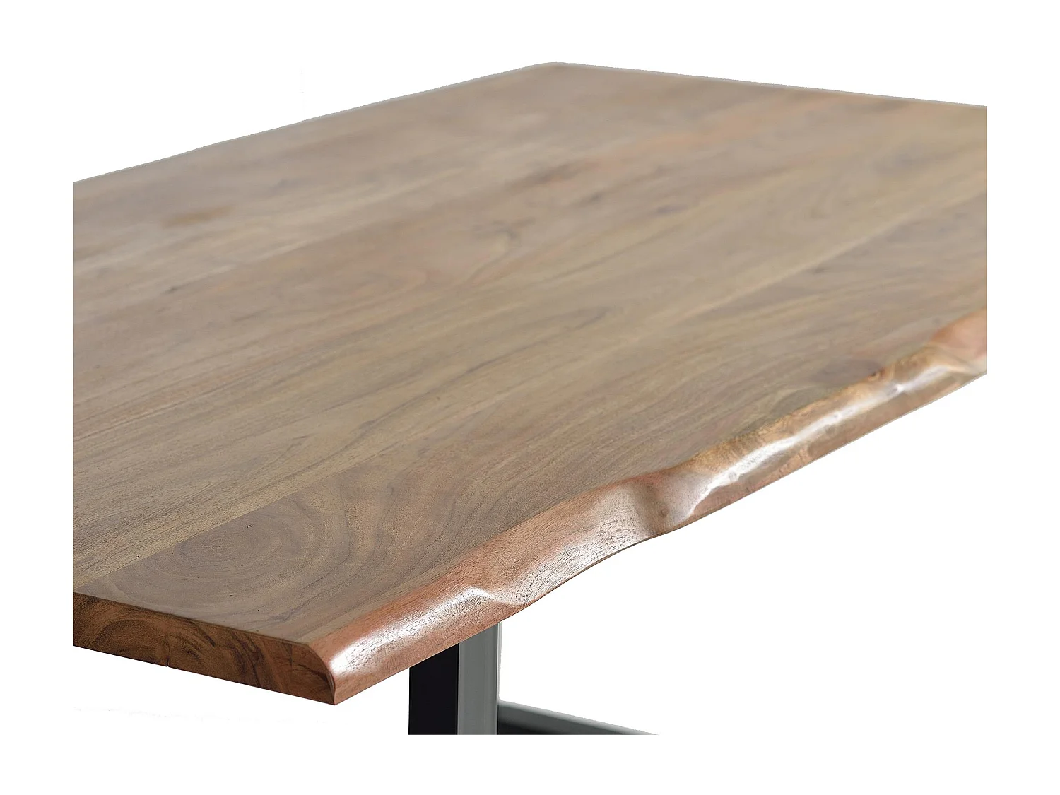 Table à manger en bois d'acacia naturel et pieds en métal noir