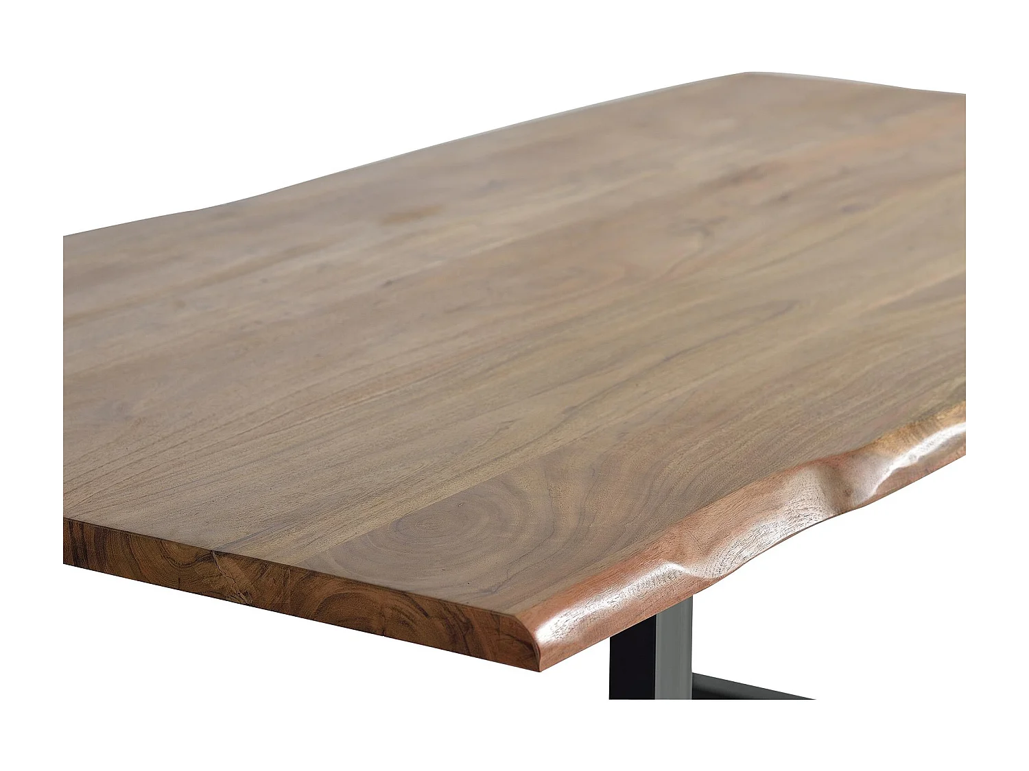 Table à manger en bois d'acacia naturel et pieds en métal noir