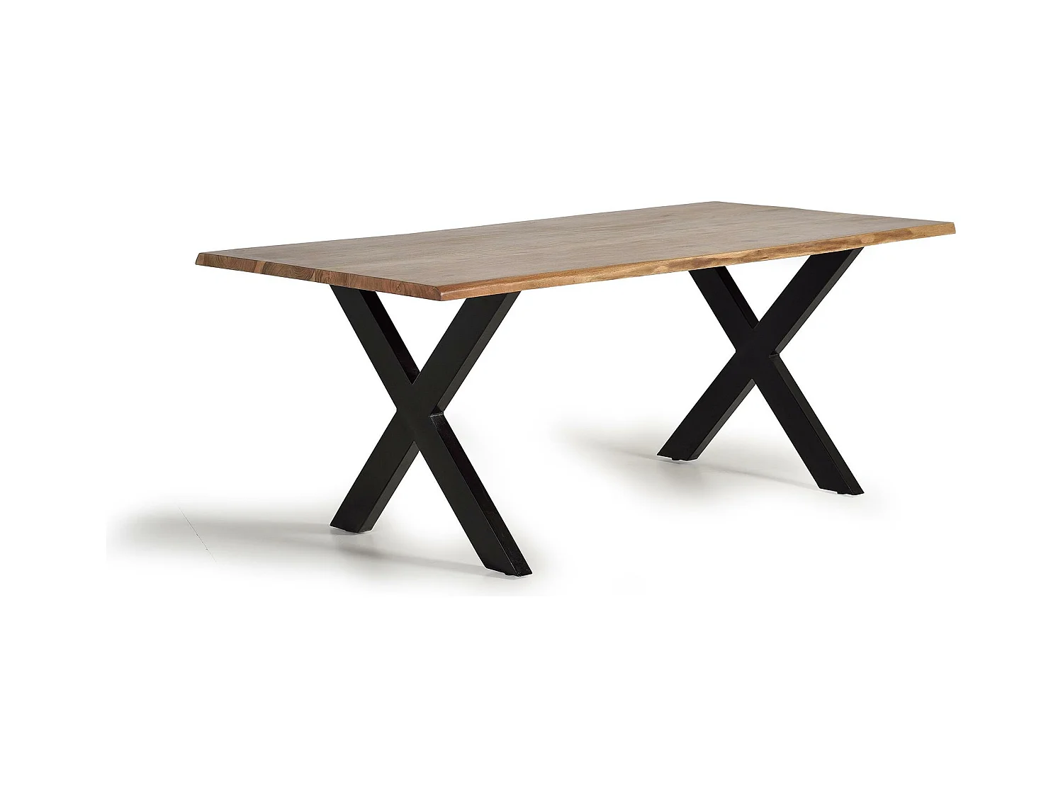 Table à manger en bois d'acacia naturel et pieds en métal noir