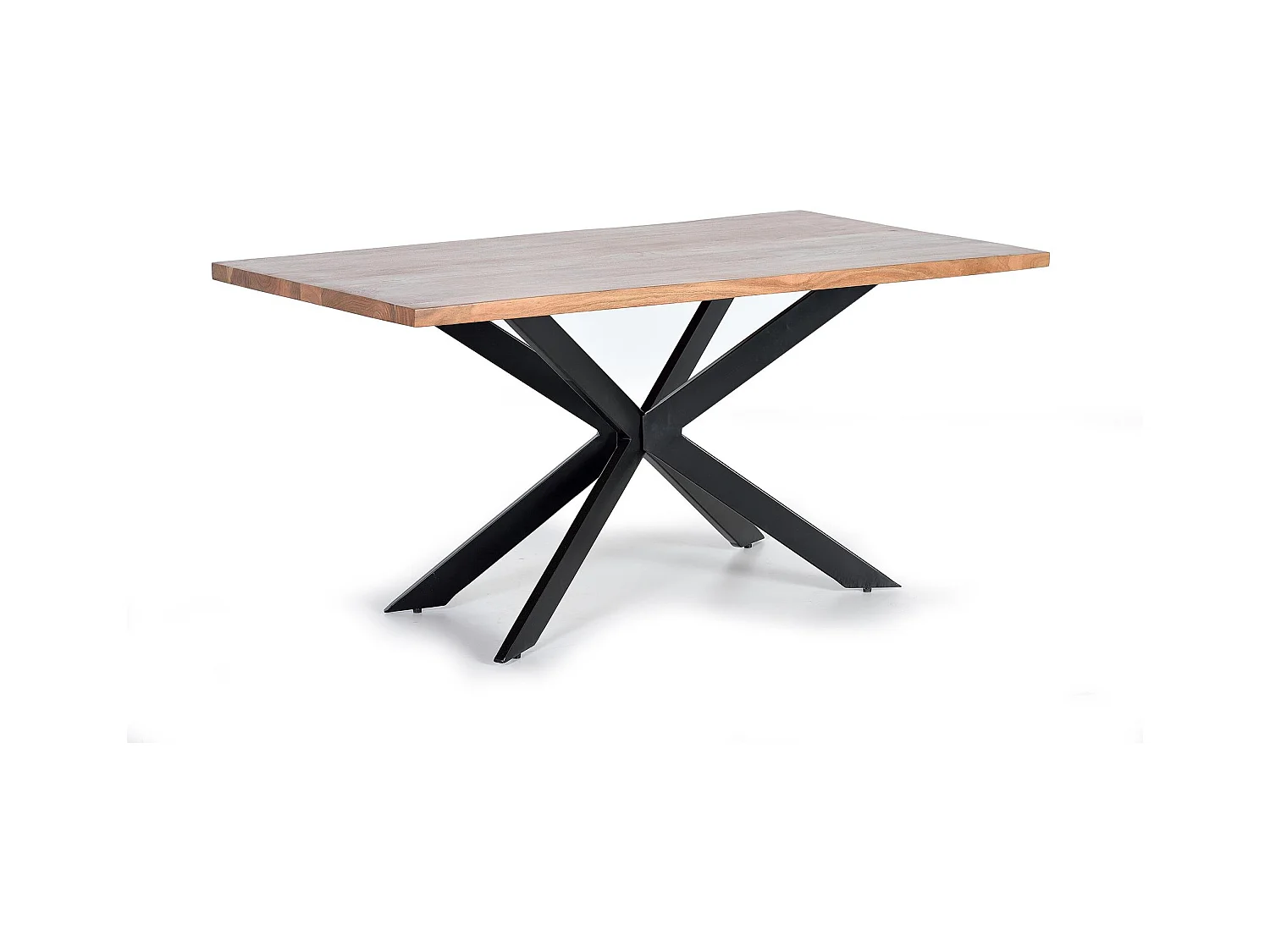 Table à manger en bois d'acacia naturel et pieds en métal noir