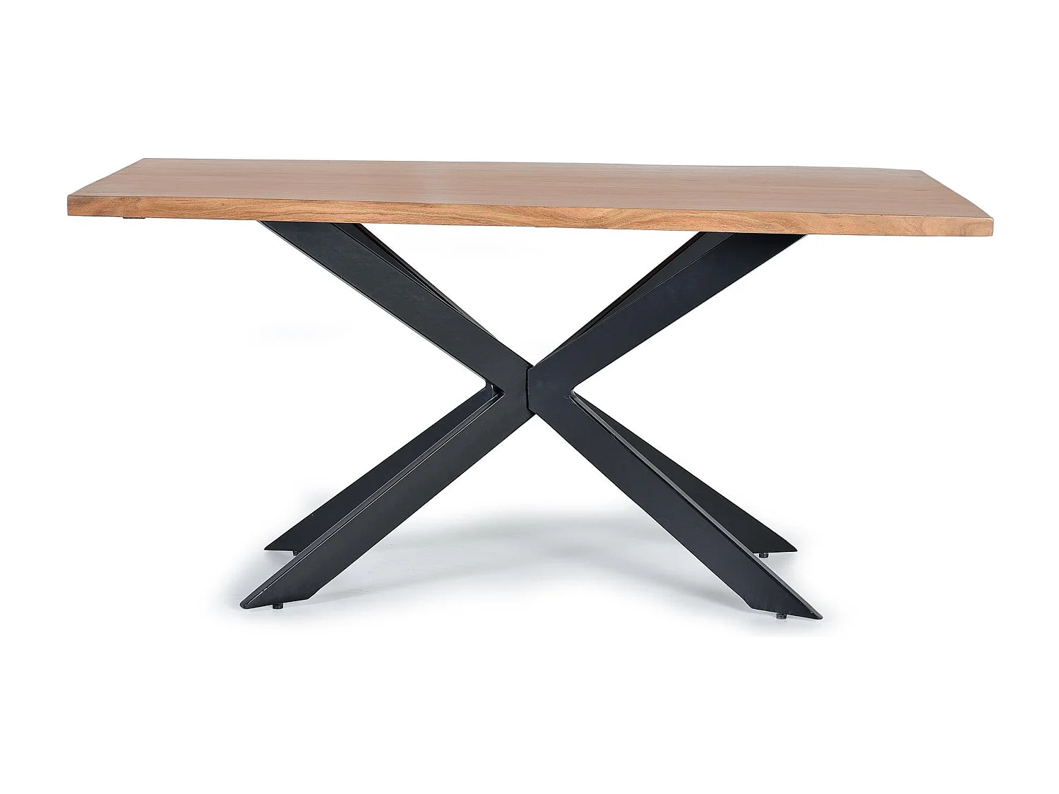 Table à manger en bois d'acacia naturel et pieds en métal noir