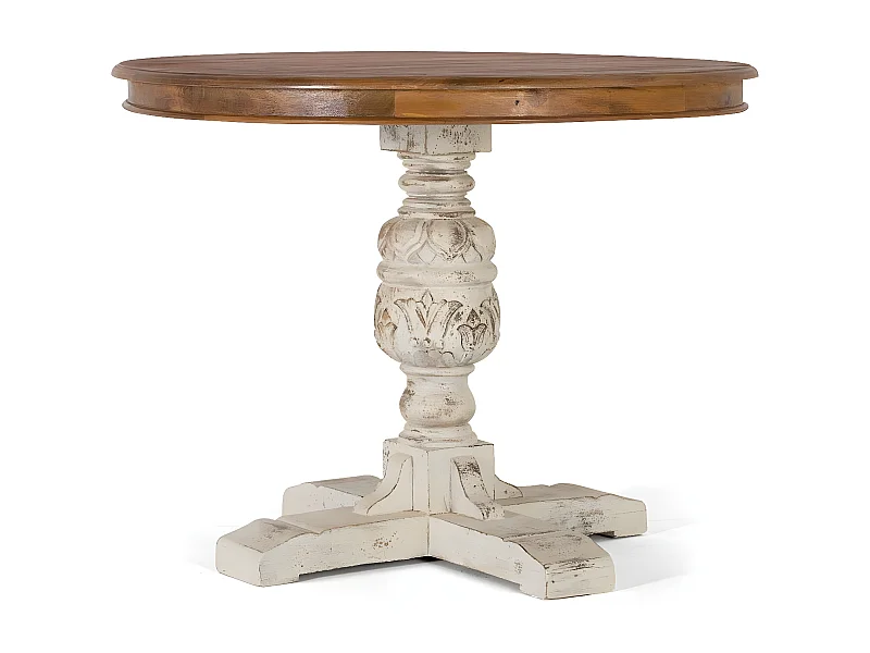 Mesa comedor en madera de mango natural y blanco envejecido Marrón.Giner y Colomer 78x100x100