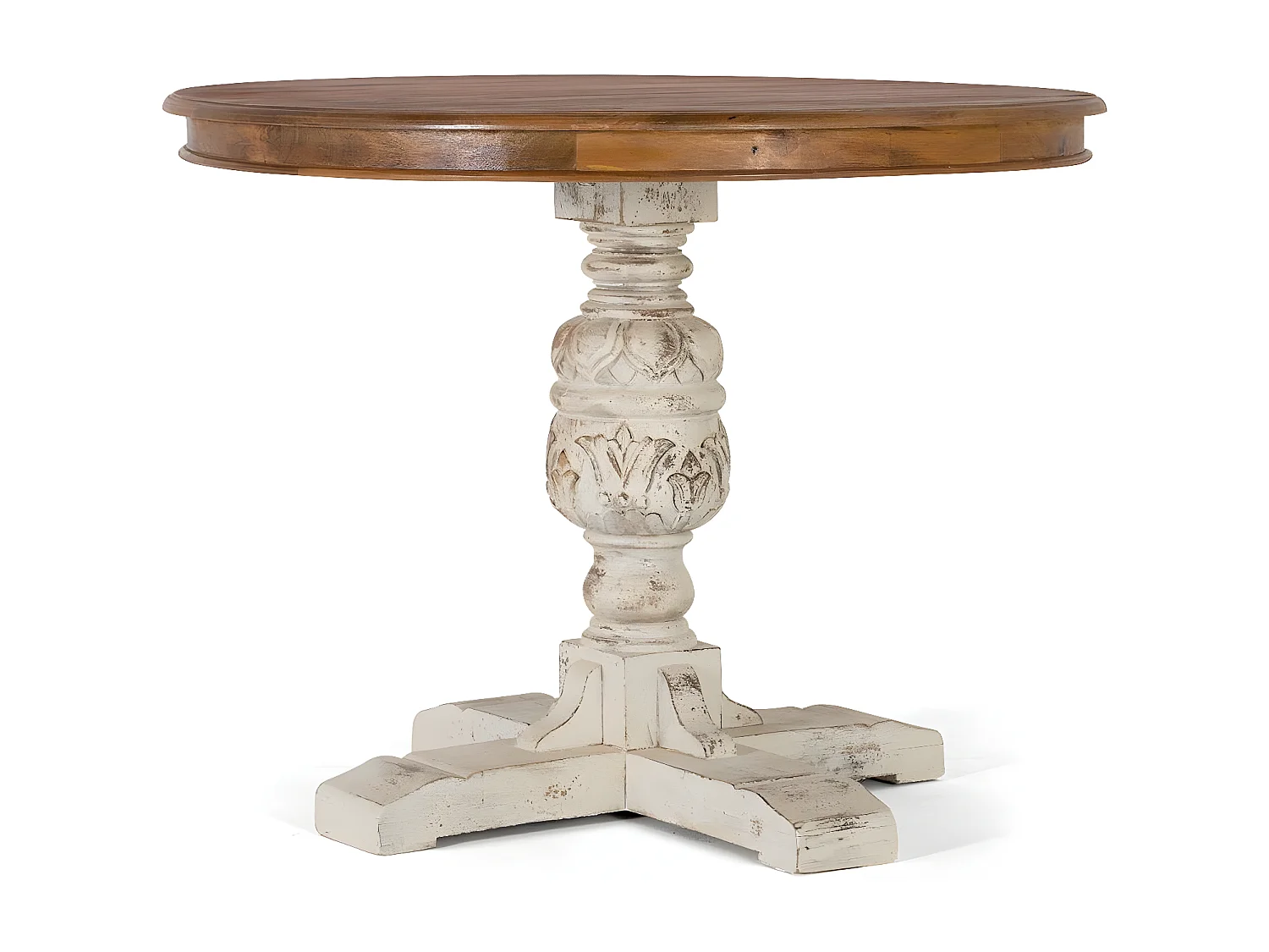 Table à manger en manguier naturel et blanc vieilli 1 mètre