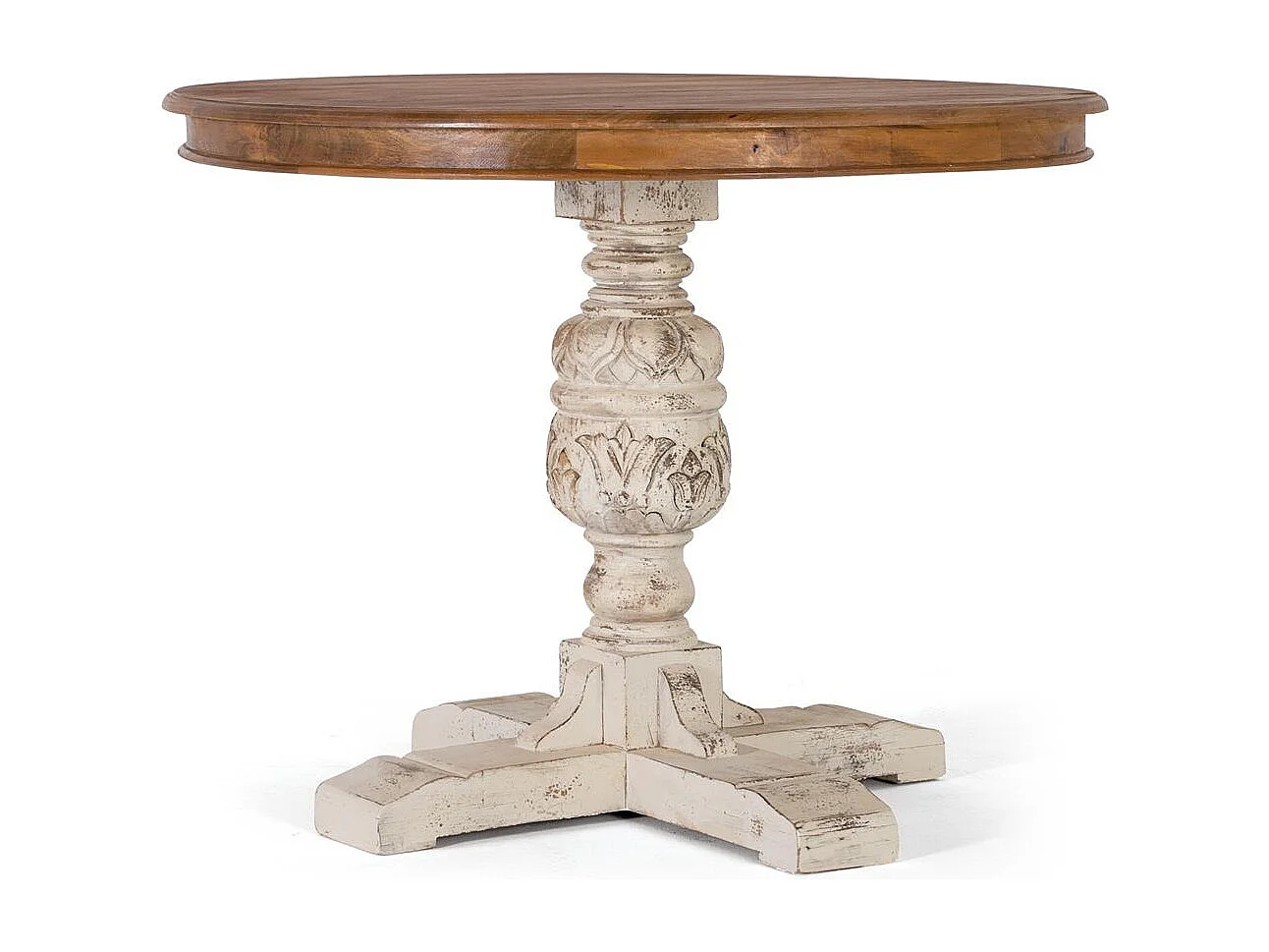 Table à manger en manguier naturel et blanc vieilli 1 mètre