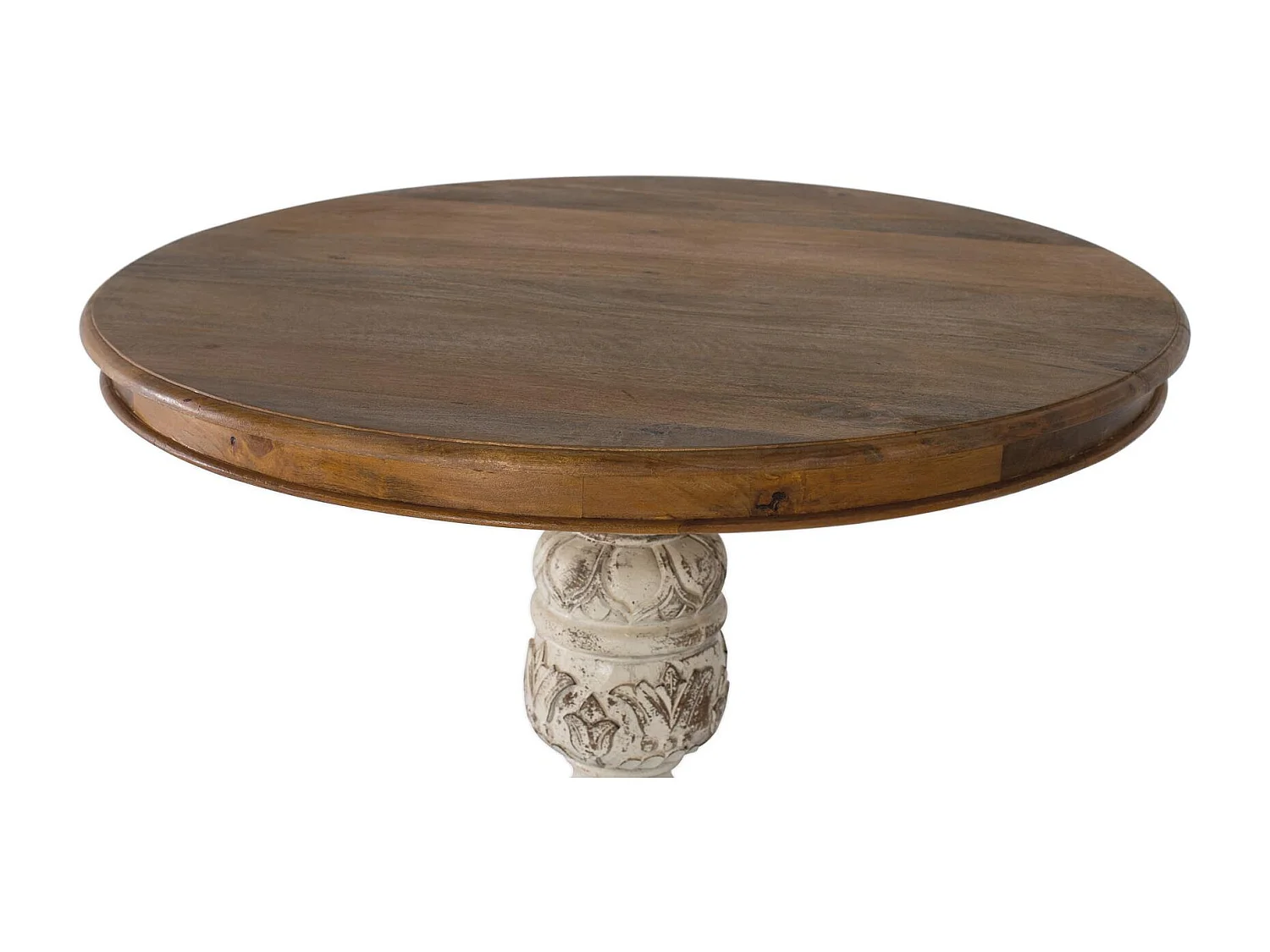 Table à manger en manguier naturel et blanc vieilli 1 mètre