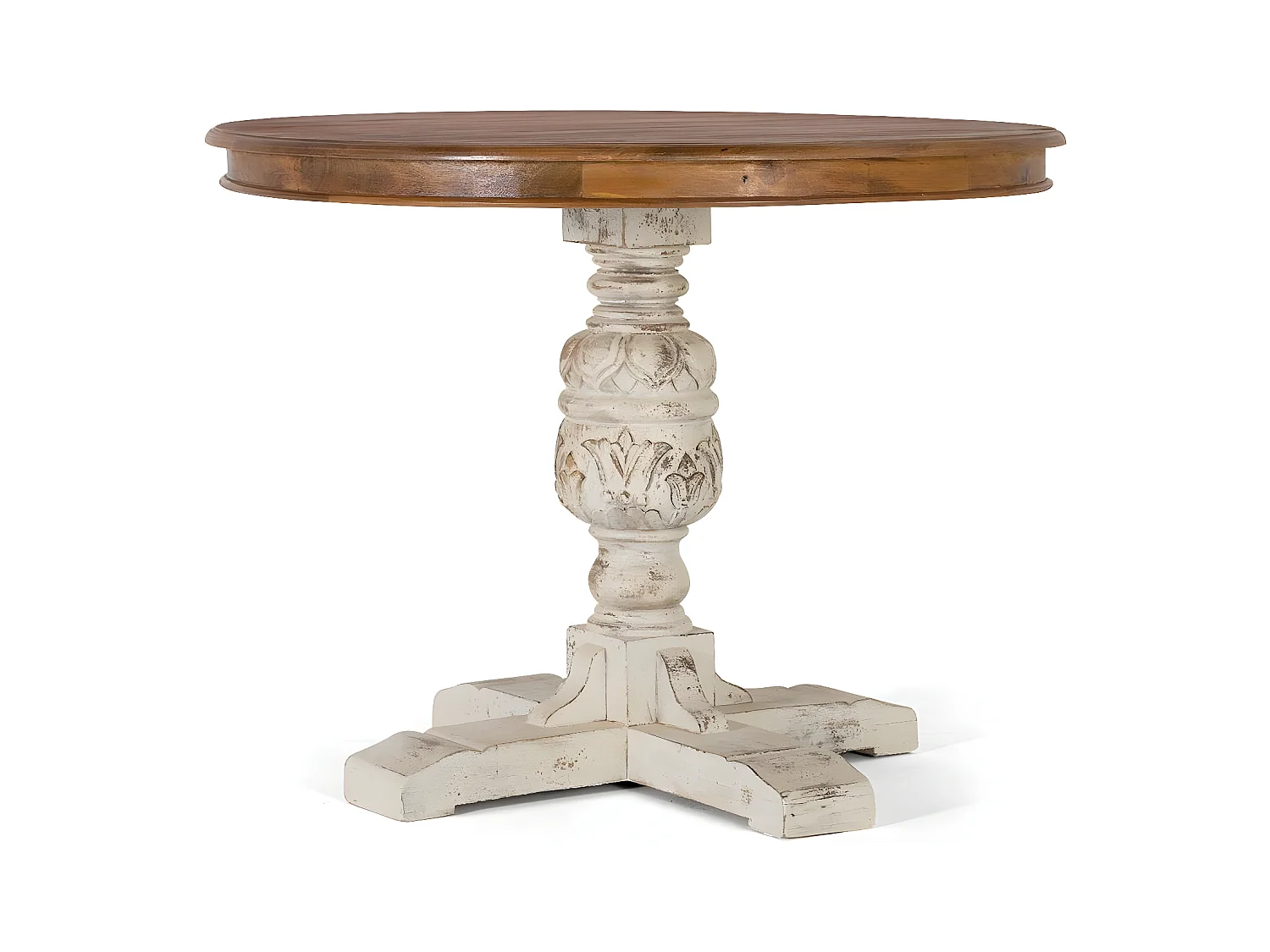Mesa comedor en madera de mango natural y blanco envejecido Marrón.Giner y Colomer 78x100x100
