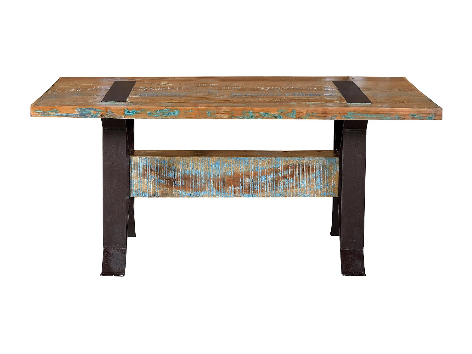 Exclusieve tafel in gerecycled hout en metalen onderdelen