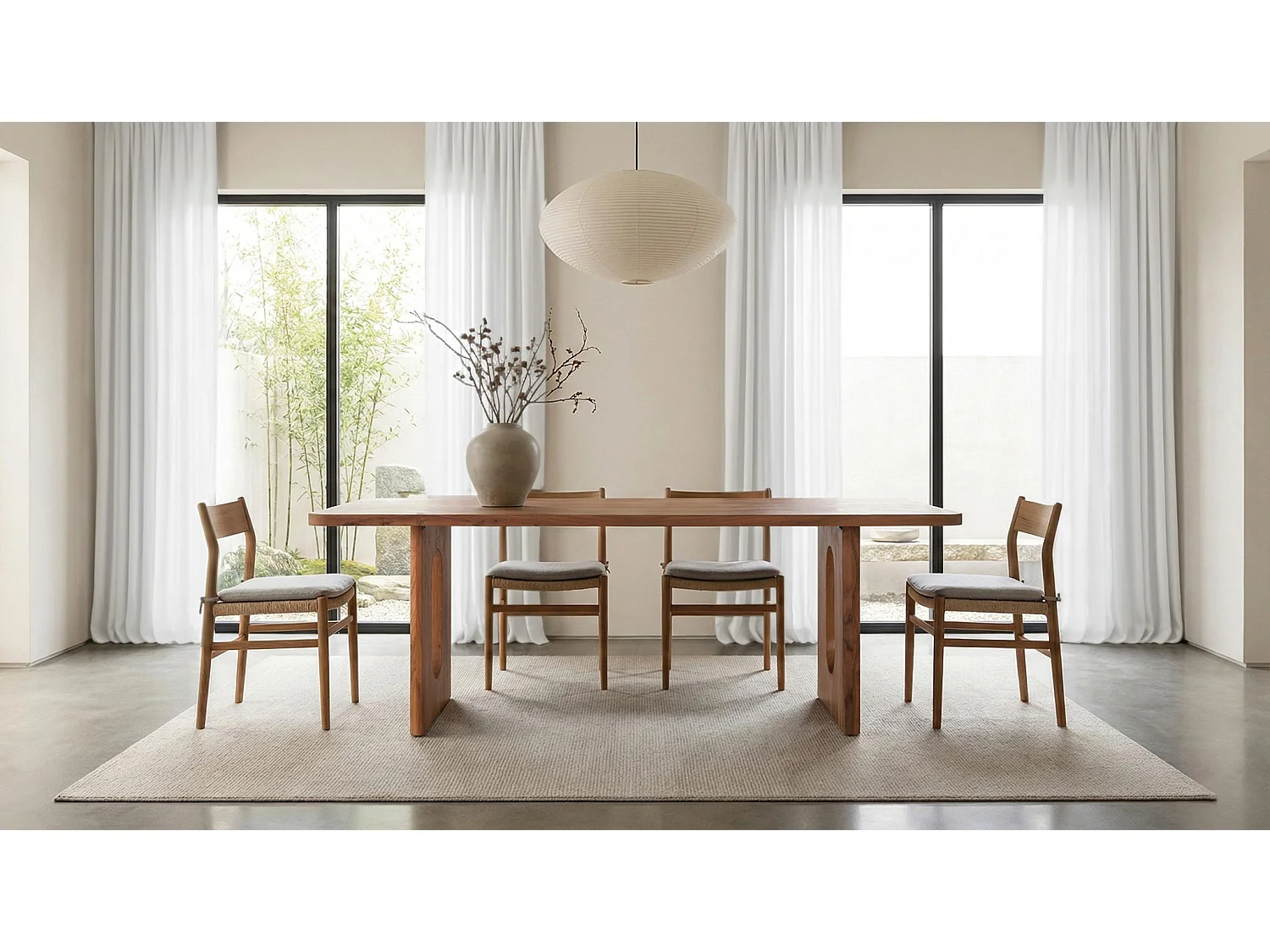 Tables de salle à manger en bois d'acacia massif 200 cm, style rustique moderne - 76 x 200 x 100