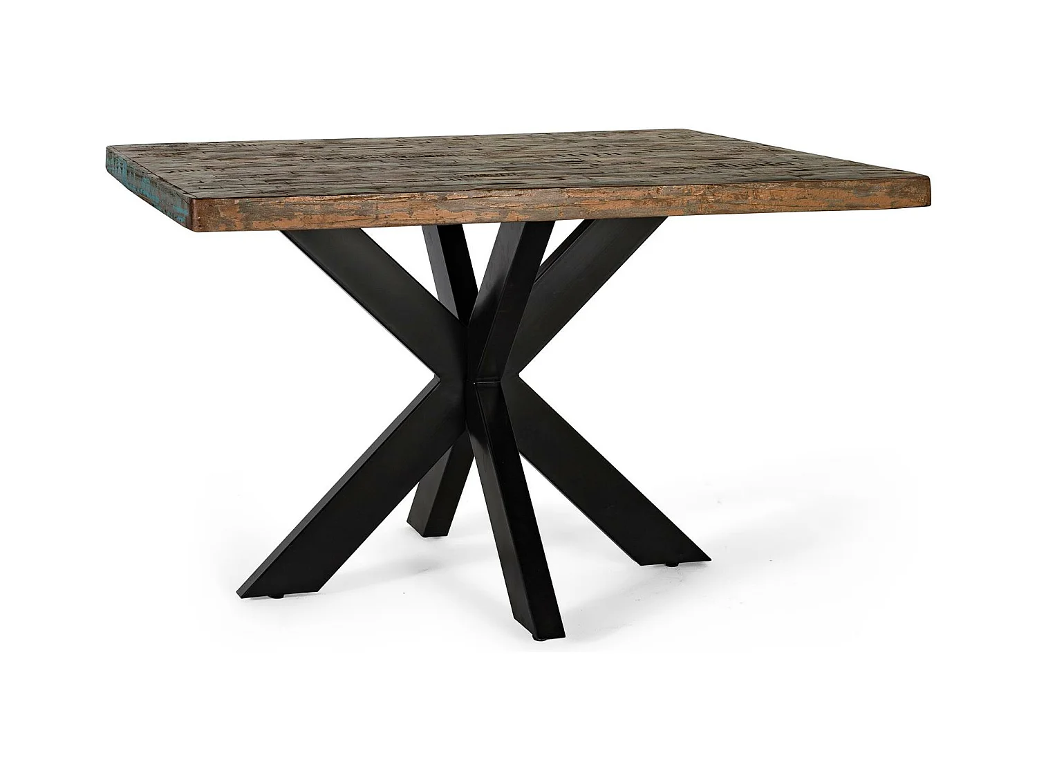 Esstisch aus Metall und recyceltem Holz