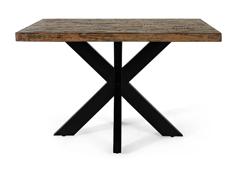 Tavolo da pranzo in metallo e legno riciclato, multicolore e nero Multicolor .78x120x120 Giner y Colomer