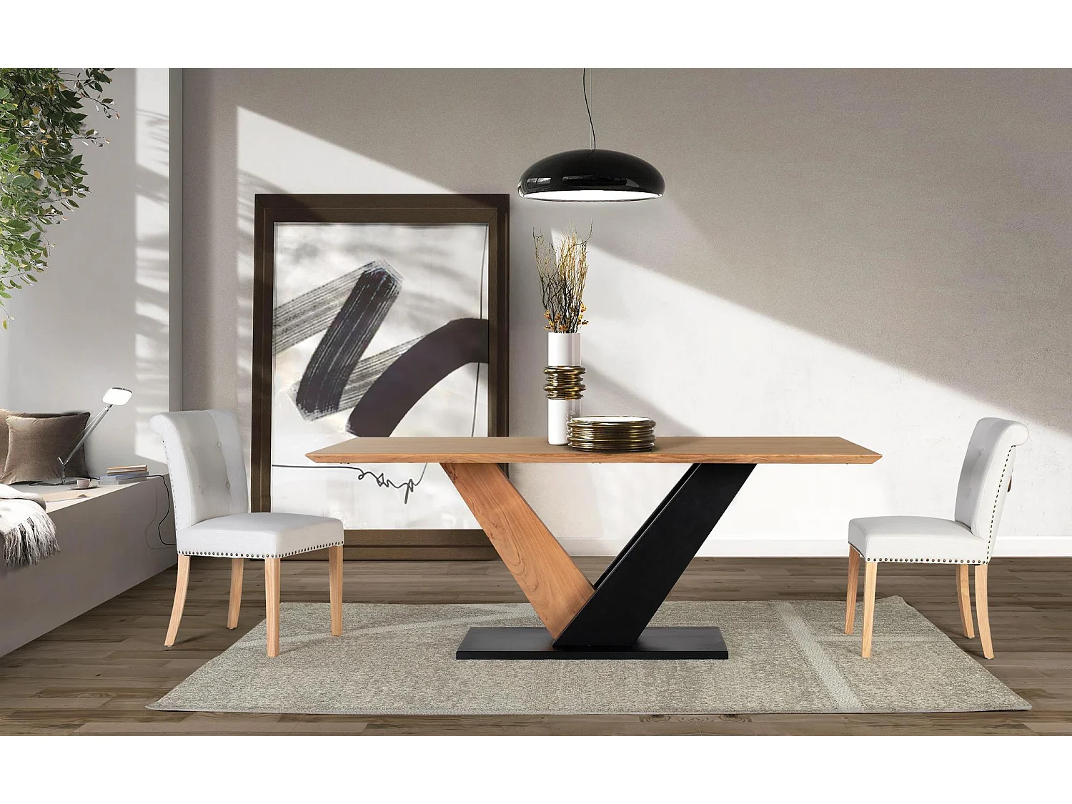 Table à manger en bois d'acacia et métal