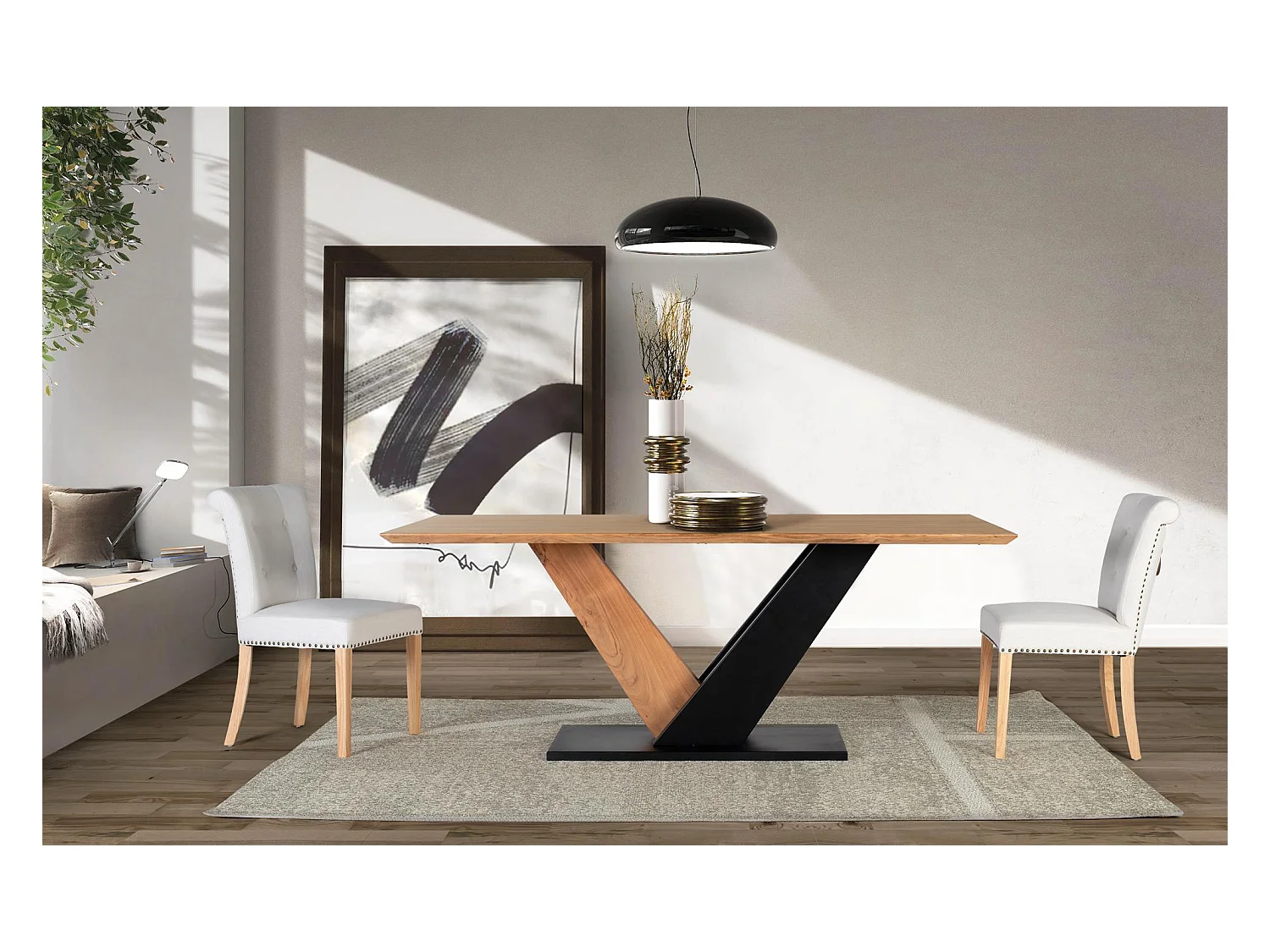 Table à manger en bois d'acacia et métal