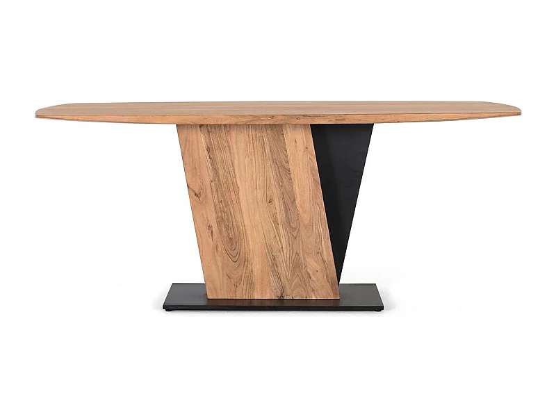 Mesa de manjedoura em madeira de acácia e metal.