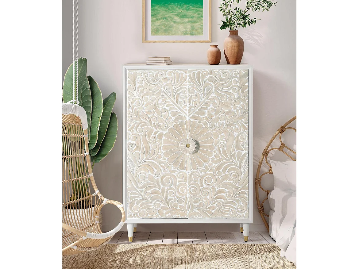 Buffet en bois de manguier blanc et détails dorés