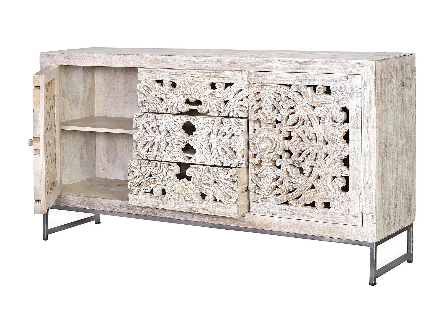 Credenza in legno di mango e metallo bianco invecchiato Blanco .80x38x150 Giner y Colomer